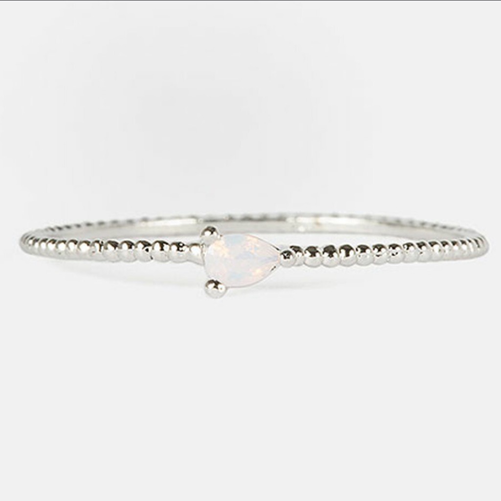 Dainty Silverdot Band With Tiny Pair-Cut Opal Stone-6 Or 7 Only 39$